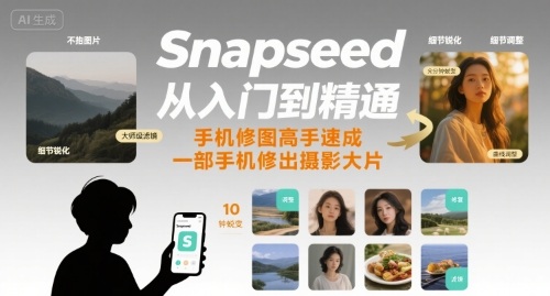 Snapseed从入门到精通，手机修图高手速成，一部手机就能修出摄影大片-AI学习资源网