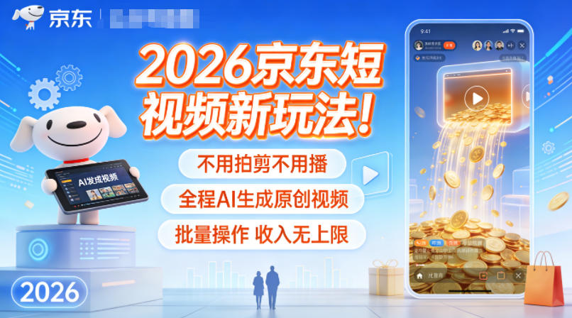 2026京东短视频新玩法！不用拍剪不用播，全程AI生成原创视频，批量操作收入无上限-AI学习资源网