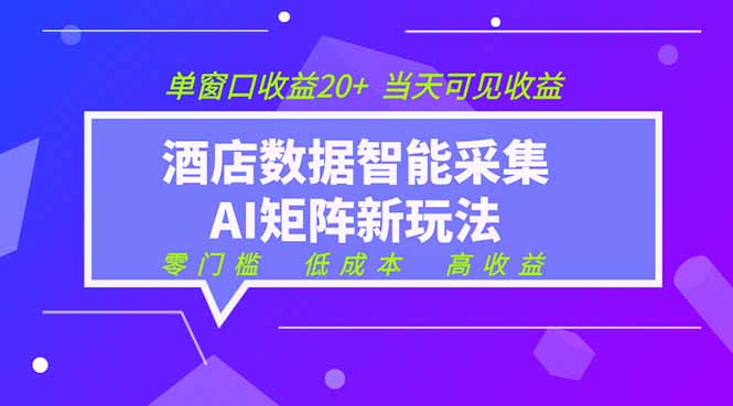 2026酒店数据采集ai智能矩阵新风口 低成本 高收益 当天见收益 单窗口20+-AI学习资源网