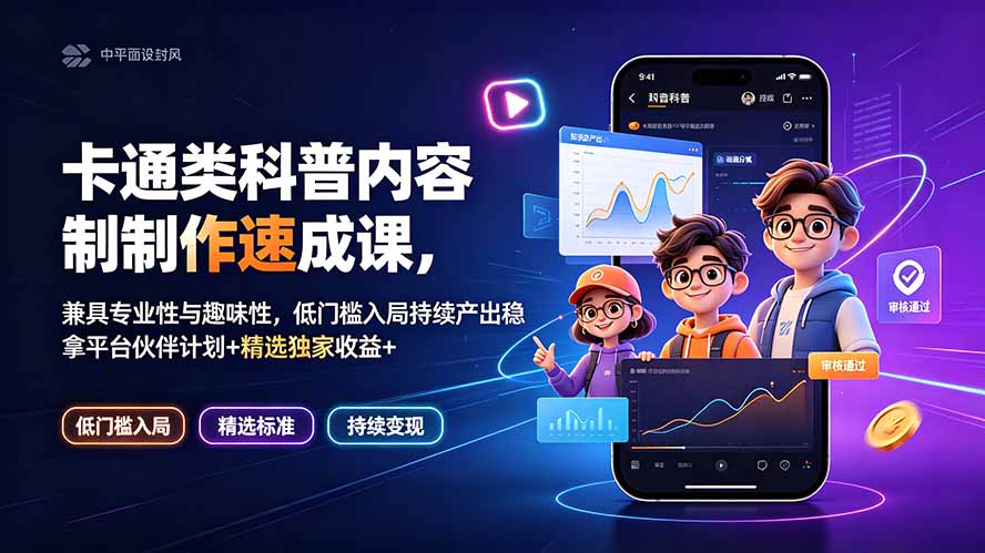 卡通类科普内容制作速成课,兼具专业性与趣味性,低门槛入局持续产出稳拿平台伙伴计划+精选独家收益-AI学习资源网