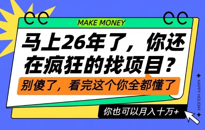 26年了,不要再疯狂的找项目了,看完这个你也可以月入十个W【揭秘】-AI学习资源网