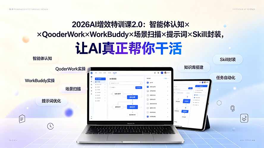 2026AI增效特训课2.0:智能体认知×QoderWork×WorkBuddy×场景扫描×提示词×Skill封装,让AI真正帮你干活-AI学习资源网