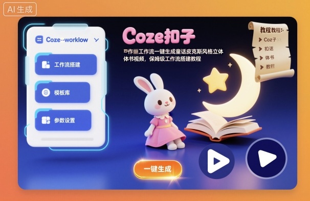 Coze扣子工作流一键生成童话皮克斯风格立体书视频，保姆级工作流搭建教程-AI学习资源网