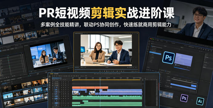 PR短视频剪辑实战进阶课,多案例全技能精讲,联动PS协同创作,快速练就商用剪辑能力-AI学习资源网