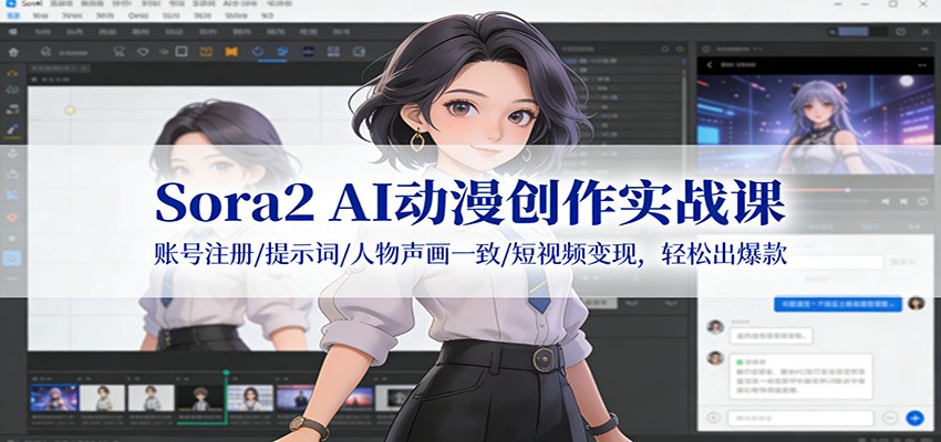 Sora2 AI动漫创作实战课：账号注册/提示词/人物声画一致/短视频变现，轻松出爆款-AI学习资源网