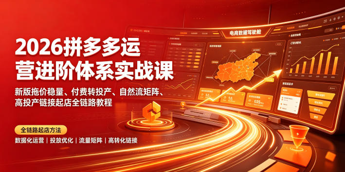 2026拼多多运营进阶体系实战课｜新版拖价稳量、付费转投产、自然流矩阵、高投产链接起店全链路教程-AI学习资源网