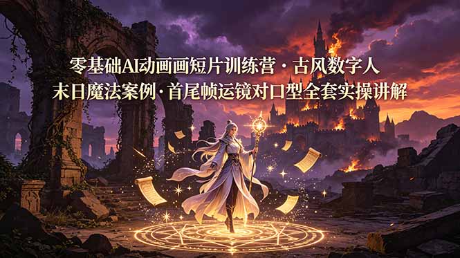 零基础AI动画短片训练营，古风数字人末日魔法案例，首尾帧运镜对口型全套实操讲解-AI学习资源网