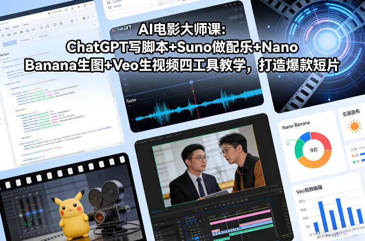 AI电影大师课：ChatGPT写脚本+Suno做配乐+Nano Banana生图+Veo生视频，打造爆款短片-AI学习资源网