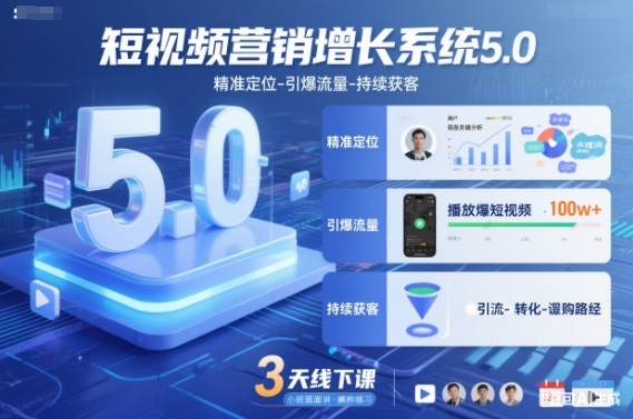 短视频营销增长系统5.0,精准定位-引爆流量-持续获客,3天线下课(音频+图片)-AI学习资源网