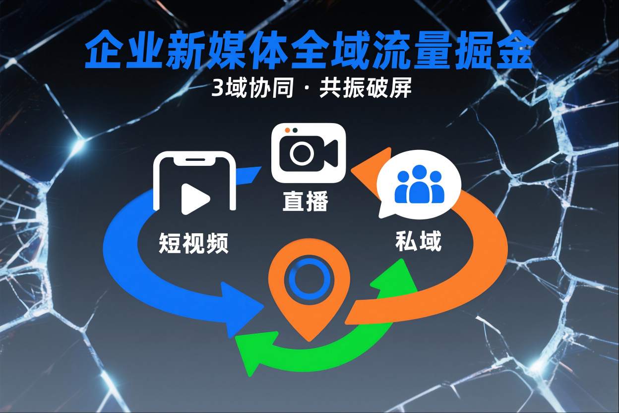 短视频全域商业模式，企业新媒体全域流量掘金，3域协同，共振破屏，短视频-直播-私域-地域-AI学习资源网