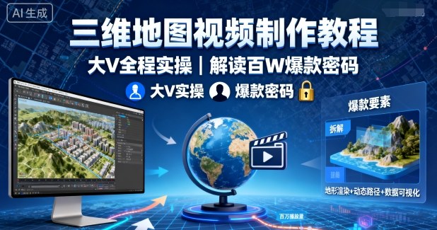 三维地图视频制作教程，大V全程实操，解读百W爆款密码-AI学习资源网