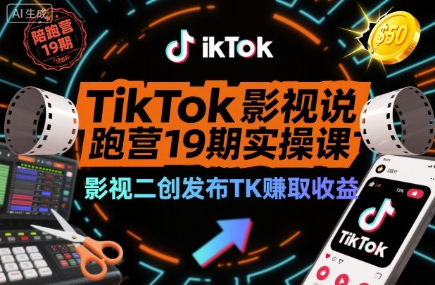 TikTok影视解说陪跑营19期实操课,影视二创发布TK賺取收益,万播收益50美金(更新)-AI学习资源网