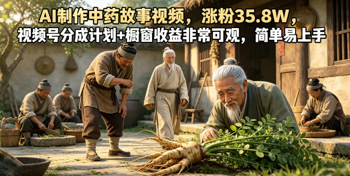 AI制作中药故事视频，涨粉35.8W，视频号分成计划+橱窗收益非常可观，简单易上手-AI学习资源网