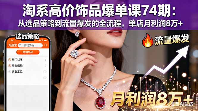 淘系高价饰品爆单课74期：从选品策略到流量爆发的全流程，单店月利润8万+-AI学习资源网