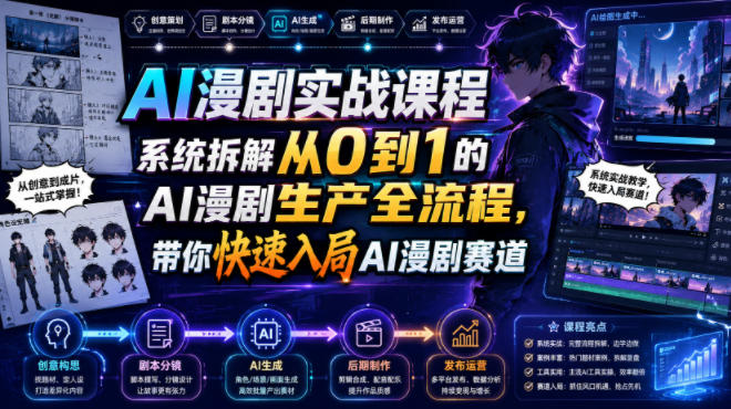 AI漫剧实战课程，系统拆解从0到1的AI漫剧生产全流程，带你快速入局AI漫剧赛道-AI学习资源网