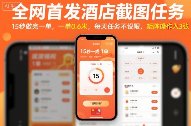全网首发酒店截图任务，15秒做完一单，一单0.6米，每天任务不设限，矩阵操作日入3张【揭秘】-AI学习资源网