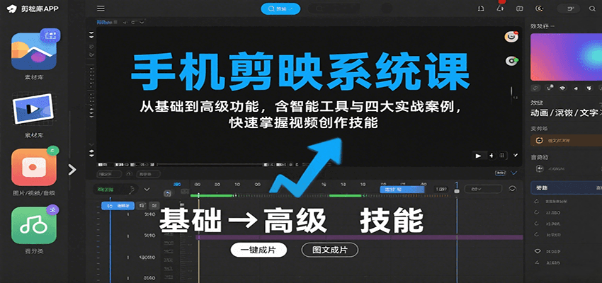 手机剪映系统课，从基础到高级功能，含智能工具与四大实战案例，快速掌握视频创作技能-AI学习资源网