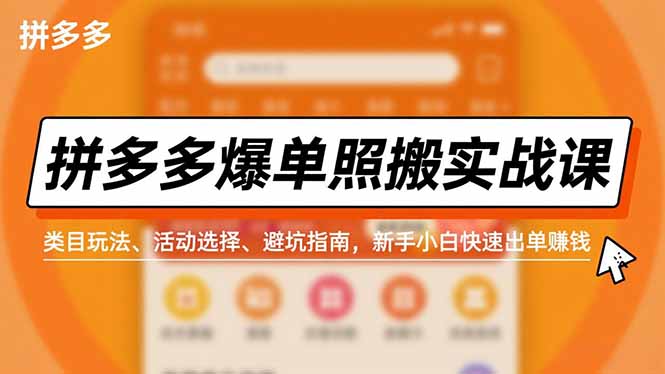 拼多多爆单照搬实战课,类目玩法、活动选择、避坑指南,新手小白快速出单赚钱-AI学习资源网