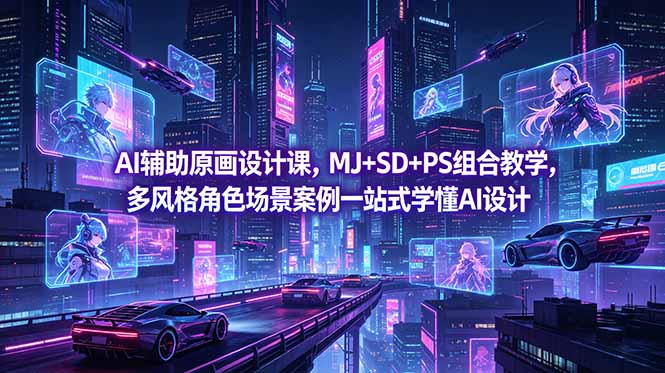 AI辅助原画设计课，MJ+SD+PS组合教学，多风格角色场景案例一站式学懂AI设计-AI学习资源网