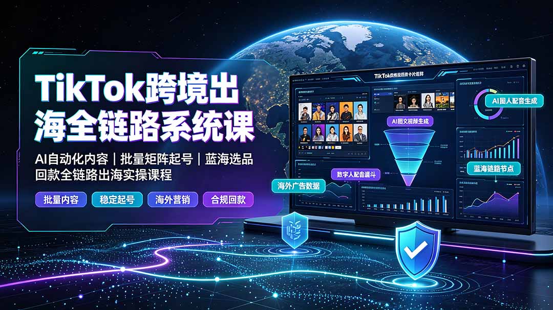 TikTok跨境出海全链路系统课-2026年7月:AI自动化内容|批量矩阵起号|蓝海选品回款全链路出海实操课程-AI学习资源网