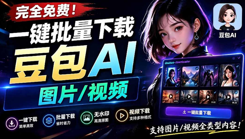 Github最新发布！一键批量下载豆包AI无水印图片/视频，简单易用，自动解析提示词-AI学习资源网