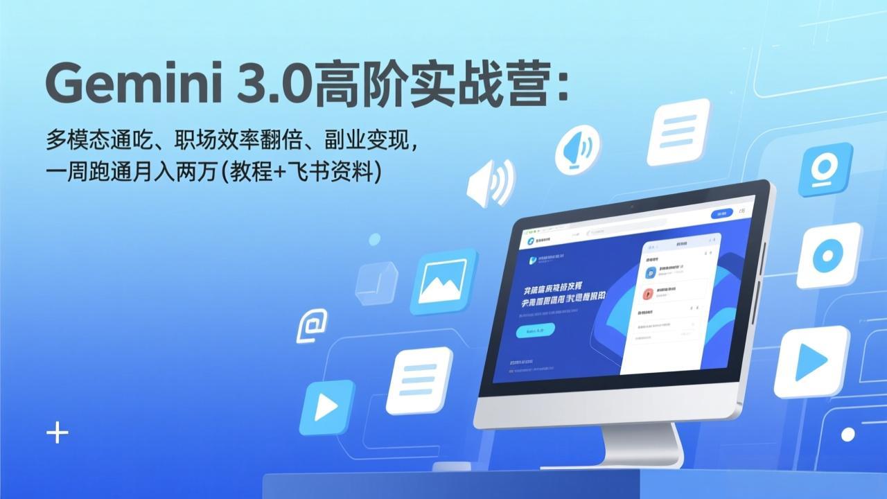 Gemini 3.0高阶实战营：多模态通吃、职场效率翻倍、副业变现，一周跑通月入两万(教程+飞书资料-AI学习资源网