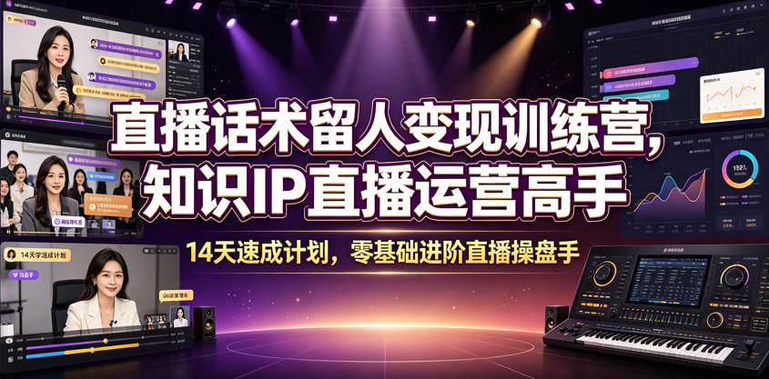 直播话术留人变现训练营，知识IP直播运营高手，14天速成计划，零基础进阶直播操盘手-AI学习资源网