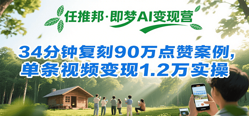 任推邦·即梦AI变现营，34分钟复刻90万点赞案例，单条视频变现1.2万实操-AI学习资源网