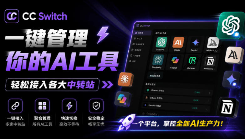 一键给Chatgpt、Codex、Claude接入地第三方中转站，CC Switch统一管理你的AI编程工具工作流-AI学习资源网
