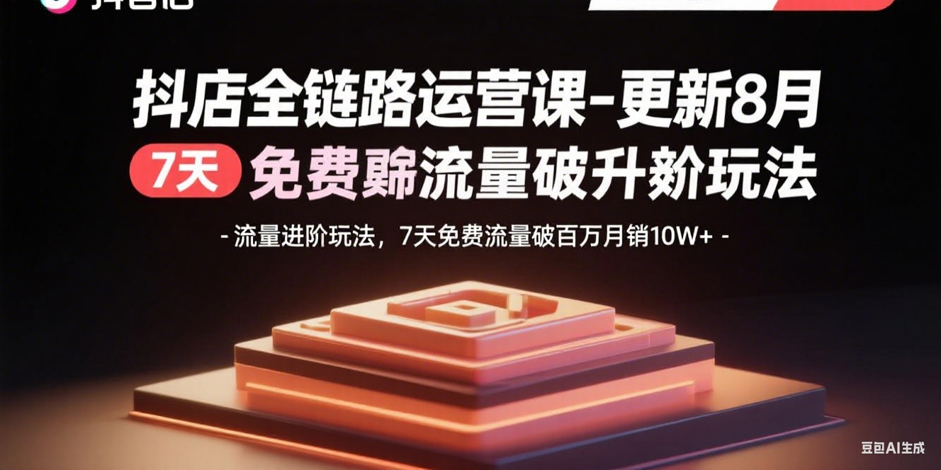 抖店全链路运营课-更新8月：流量进阶玩法，7天免费流量破百万月销10W+-AI学习资源网