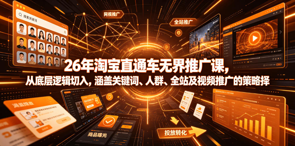 26年淘宝直通车无界推广课，从底层逻辑切入，涵盖关键词、人群、全站及视频推广的策略选择-AI学习资源网