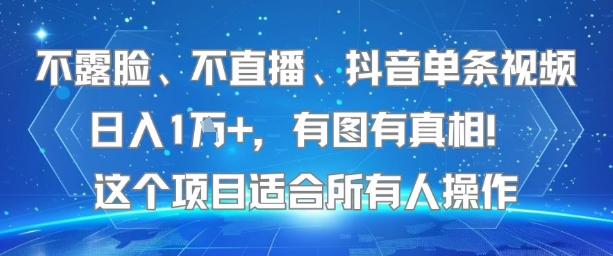 不露脸、不直播、抖音单条视频日入1W+，有图有真相！这个项目适合所有人操作-AI学习资源网