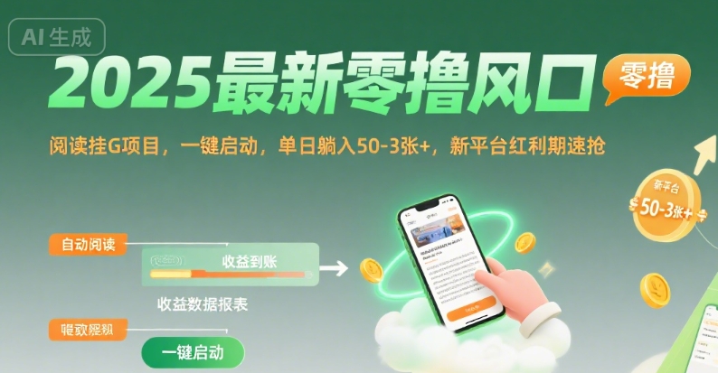 2025最新零撸风口，阅读挂G项目，一键启动，单日躺入 50-3张+，新平台红利期速抢【揭秘】-AI学习资源网