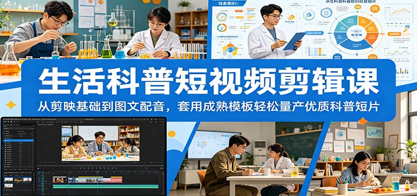 生活科普短视频剪辑课：从剪映基础到图文配音，套用成熟模板轻松量产优质科普短片-AI学习资源网