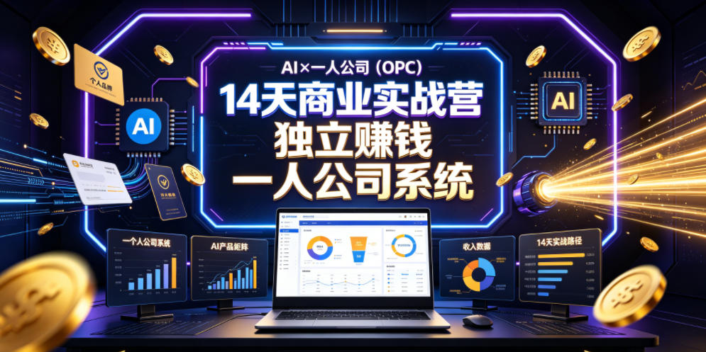 AI×一人公司(OPC)14天商业实战营，用AI帮你搭建一个属于你自己的、能独立賺钱的一人公司系统-AI学习资源网