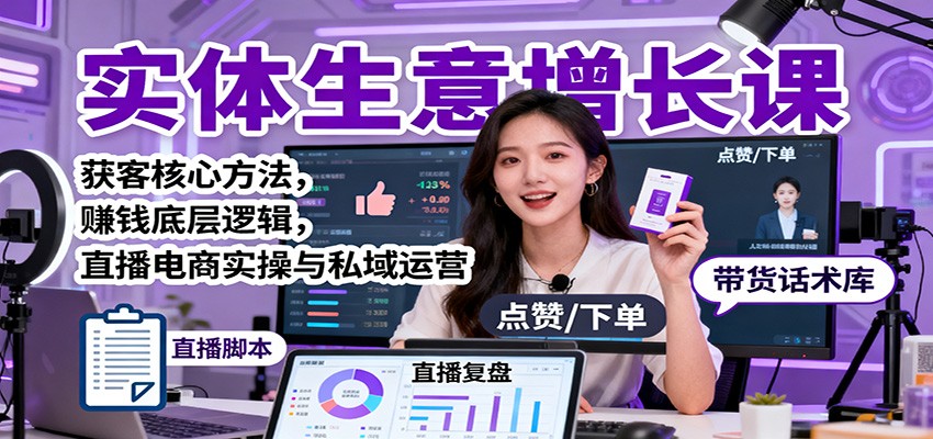 实体生意增长课：获客核心方法，赚钱底层逻辑，直播电商实操与私域运营-AI学习资源网