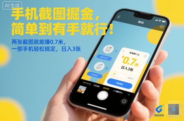 手机截图掘金，简单到有手就行！两张截图就能賺0.7米，一部手机轻松搞定，日入3张【揭秘】-AI学习资源网