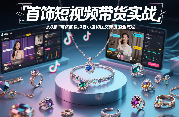 首饰短视频带货实战，从0到1带你跑通抖音小店和图文带货的全流程-AI学习资源网