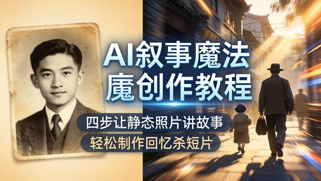 AI叙事魔法创作教程，四步让静态照片讲故事，老照片修复加动态特效，轻松制作回忆杀短片-AI学习资源网