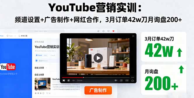 YouTube营销实训：频道设置+广告制作+网红合作，3月订单42w刀月询盘200+-AI学习资源网