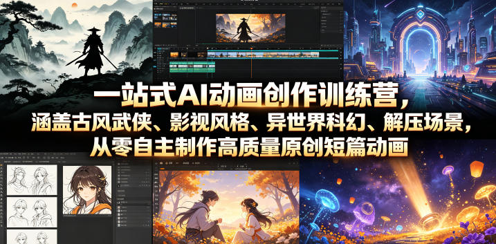 一站式AI动画创作训练营,涵盖古风武侠、影视风格、异世界科幻、解压场景,从零自主制作高质量原创短篇动画(更新)-AI学习资源网