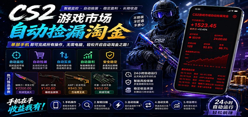 CSGO挂机捡漏项目通过利用游戏饰品交易机制,结合薄凉软件辅助捡漏,实现盈利-AI学习资源网