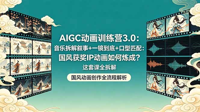 AIGC动画训练营3.0：音乐拆解叙事+一镜到底+口型匹配：国风获奖IP动画如何炼成？这套课全拆解-AI学习资源网