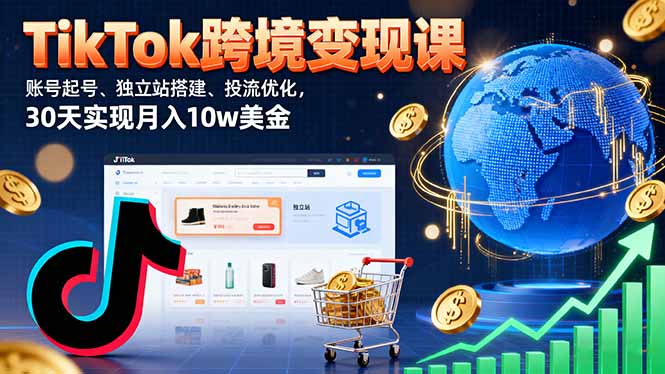 TikTok跨境变现课：账号起号、独立站搭建、投流优化，30天实现月入10w美金-AI学习资源网