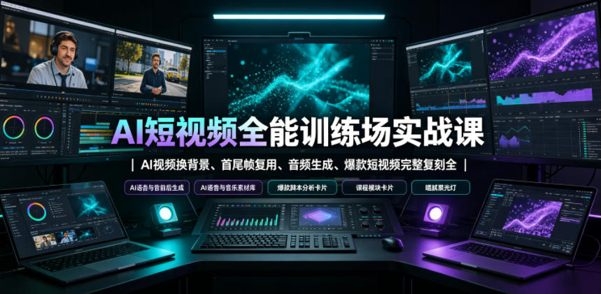 AI短视频全能训练场实战课｜AI视频换背景、首尾帧复用、音频生成、爆款短视频完整复刻全套实操教学-AI学习资源网