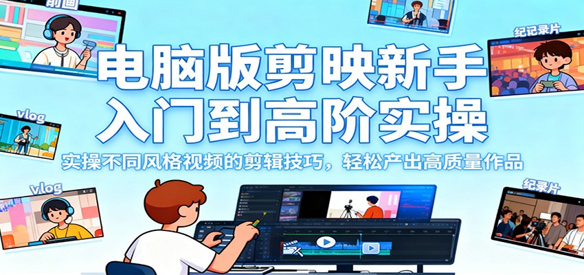 电脑版剪映新手入门到高阶实操,实操不同风格视频的剪辑技巧,轻松产出高质量作品-AI学习资源网