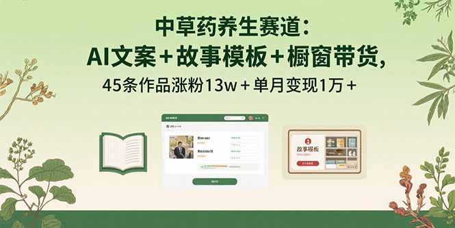 中草药养生赛道：AI文案+故事模板+橱带货，45条作品涨粉13w+单月变现1万+-AI学习资源网