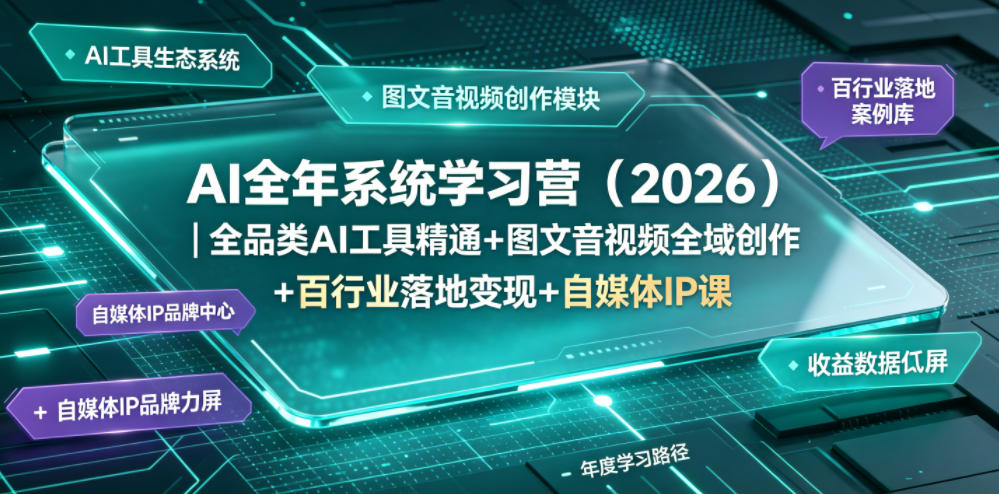 AI全年系统学习营(2026)｜全品类AI工具精通+图文音视频全域创作+百行业落地变现+自媒体IP打造年度进阶大课-AI学习资源网