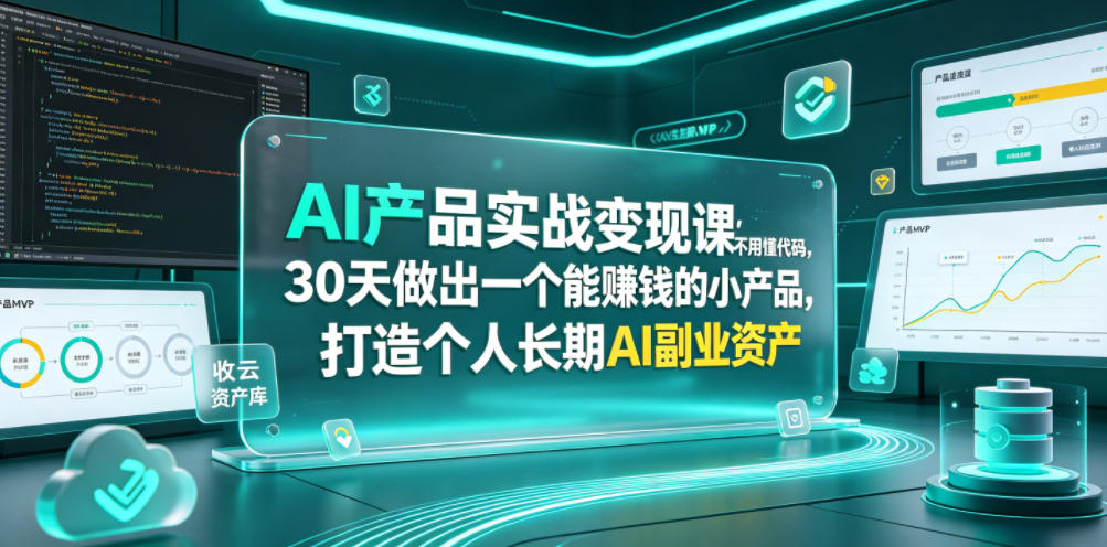 AI产品实战变现课，不用懂代码，30天做出一个能賺钱的小产品，打造个人长期AI副业资产-AI学习资源网