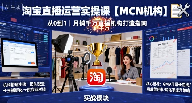 淘宝直播运营实操课【MCN机构】，从0到1做一家月销千W的直播机构-AI学习资源网